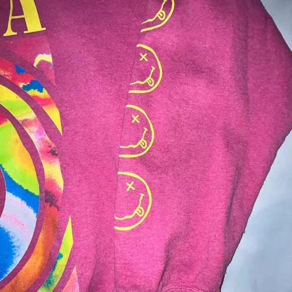 Nirvana Smiley Face Crewneck Pullover Sweatshirt Pink With Yellow Size L/XL - Picture 4 of 7